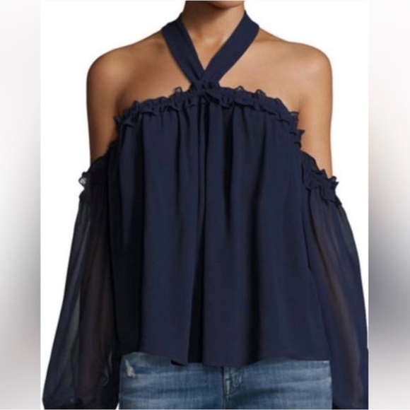 NEW! MISA Los Angeles White "Livey" chiffon top with ruffled trim - Picture 2 of 9